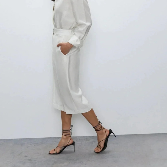 Aritzia Babaton Tahoma Pant High rise Linen Culottes Wide Leg Crop Trouser White - Picture 10 of 16